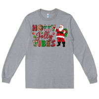 Heather Grey Holly Jolly vibes Christmas with Santa Long Sleeve Tee - NancyCooperArtShop