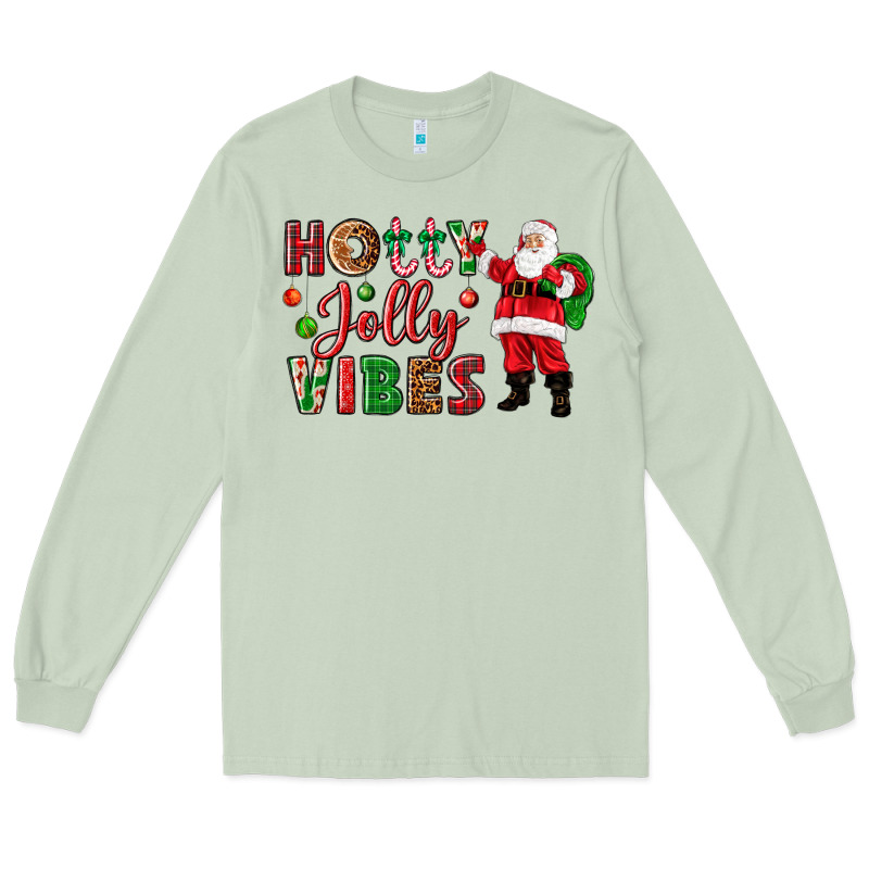Holly Jolly Vibes Christmas With Santa Long Sleeve Tee by NancyCooperArtShop | Teevron