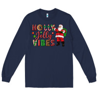 Navy Holly Jolly vibes Christmas with Santa Long Sleeve Tee - NancyCooperArtShop