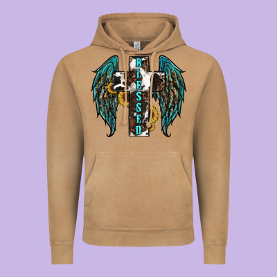 Western Wings Cross Blessed Vintage Hoodie Designed By Ranaportraitstore