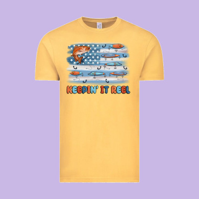 Fishing Lure Flag Keepin' It Reel Vintage Tee Designed By Maliassmallbusiness