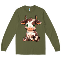 Army Green Baby Brown Cow Long Sleeve Tee - MaliasSmallBusiness
