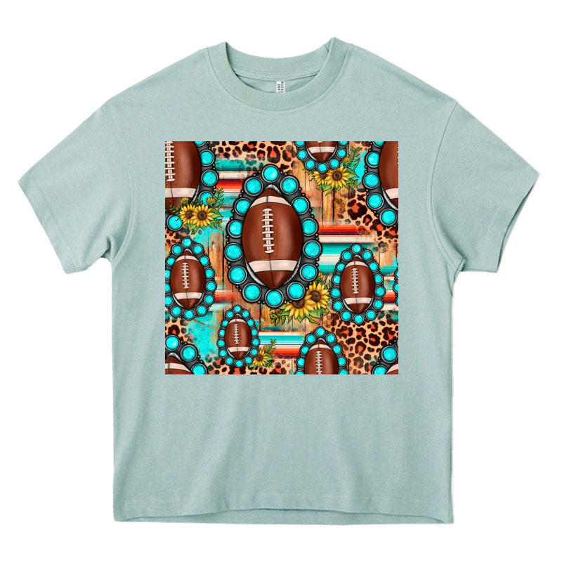 Football Leopard Turquoise Gemstone Sunflower Seamless Pattern Heavy Core Tee by JahusDesignShop | Teevron