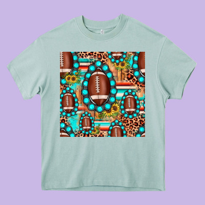 Football Leopard Turquoise Gemstone Sunflower Seamless Pattern Heavy Core Tee Designed By Jahusdesignshop