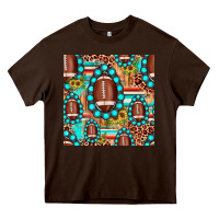 Chocolate Brown football leopard turquoise gemstone sunflower seamless pattern Heavy Core Tee - JahusDesignShop