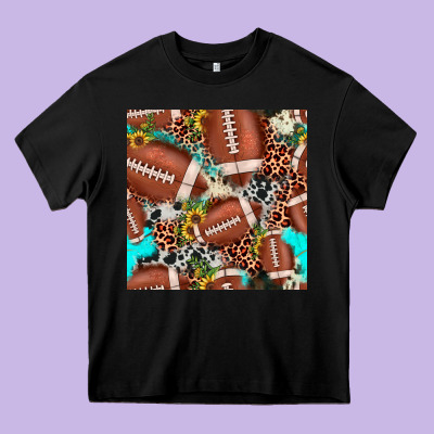Football Leopard Turquoise Cowhide Sunflower Seamless Pattern Heavy Core Tee Designed By Jahusdesignshop