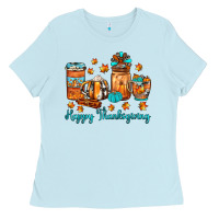 Baby Blue happy thanksgiving coffee Ladies Tee - JahusDesignShop