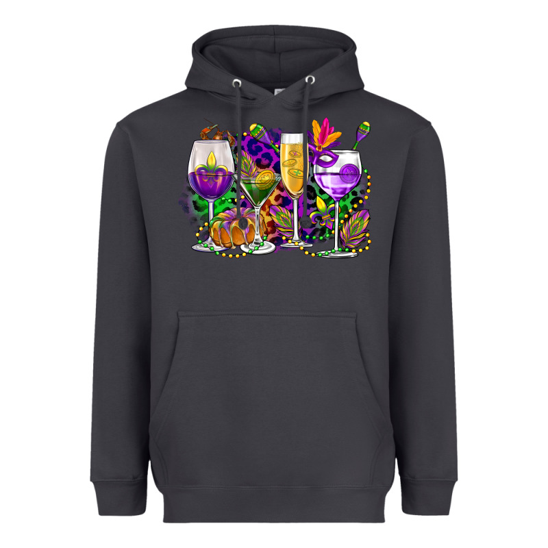 Mardi Gras Wine Glasses Cowgirl Heavyweight Hoodie by CowGirlArtShop | Teevron
