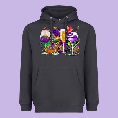 Mardi Gras Wine Glasses Cowgirl Heavyweight Hoodie Designed By Cowgirlartshop