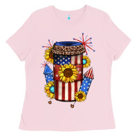 Bubblegum Pink 4th of july coffee cup Ladies Tee - JahusDesignShop