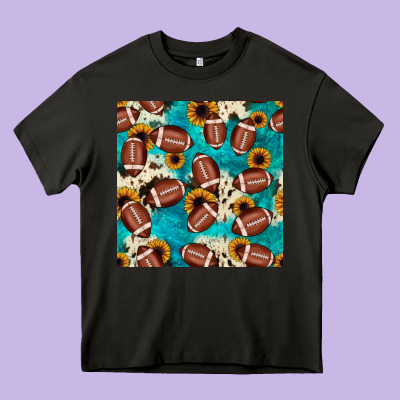 Football Turquoise Cowhide Sunflower Seamless Pattern Heavy Core Tee Designed By Jahusdesignshop