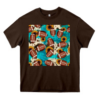 Chocolate Brown football turquoise cowhide sunflower seamless pattern Heavy Core Tee - JahusDesignShop