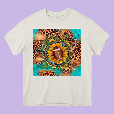 Football Leopard Turquoise Sunflower Seamless Pattern Heavy Core Tee Designed By Jahusdesignshop