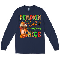 Navy Pumpkin Spice And Everything Nice Long Sleeve Tee - MaliasSmallBusiness