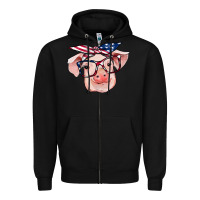 Black american flag with pig Zipper Hoodie - RanaPortraitStore