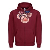 Burgundy american flag with pig Zipper Hoodie - RanaPortraitStore