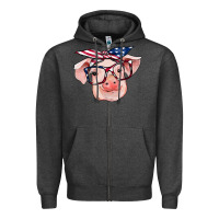 Charcoal Heather american flag with pig Zipper Hoodie - RanaPortraitStore