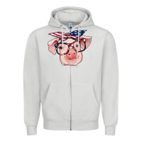 Dove Grey american flag with pig Zipper Hoodie - RanaPortraitStore
