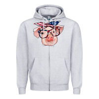 American Flag With Pig Zipper Hoodie | Teevron
