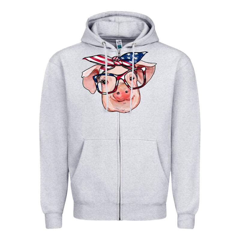 American Flag With Pig Zipper Hoodie by RanaPortraitStore | Teevron