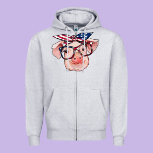 American Flag With Pig Zipper Hoodie Designed By Ranaportraitstore