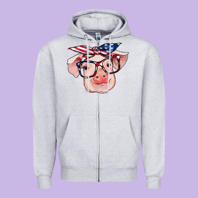 American Flag With Pig Zipper Hoodie Designed By Ranaportraitstore