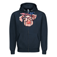 Navy american flag with pig Zipper Hoodie - RanaPortraitStore