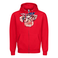 Red american flag with pig Zipper Hoodie - RanaPortraitStore