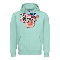 Seafoam american flag with pig Zipper Hoodie - RanaPortraitStore