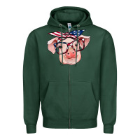 Sports Green american flag with pig Zipper Hoodie - RanaPortraitStore