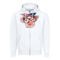 White american flag with pig Zipper Hoodie - RanaPortraitStore