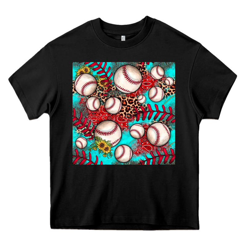 Baseball Leopard Turquoise Sunflower Seamless Pattern Heavy Core Tee by JahusDesignShop | Teevron