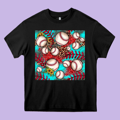 Baseball Leopard Turquoise Sunflower Seamless Pattern Heavy Core Tee Designed By Jahusdesignshop