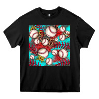 Black baseball leopard turquoise sunflower seamless pattern Heavy Core Tee - JahusDesignShop