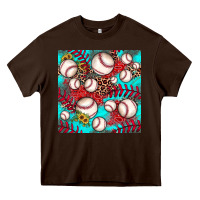 Chocolate Brown baseball leopard turquoise sunflower seamless pattern Heavy Core Tee - JahusDesignShop