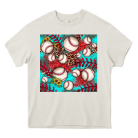 Cream baseball leopard turquoise sunflower seamless pattern Heavy Core Tee - JahusDesignShop