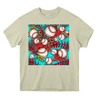 Mossy baseball leopard turquoise sunflower seamless pattern Heavy Core Tee - JahusDesignShop