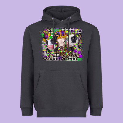 Mardi Gras Heifers Heavyweight Hoodie Designed By Cowgirlartshop