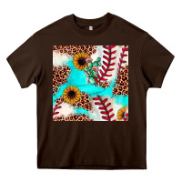 Chocolate Brown baseball leopard turquoise cactus sunflower seamless pattern Heavy Core Tee - JahusDesignShop