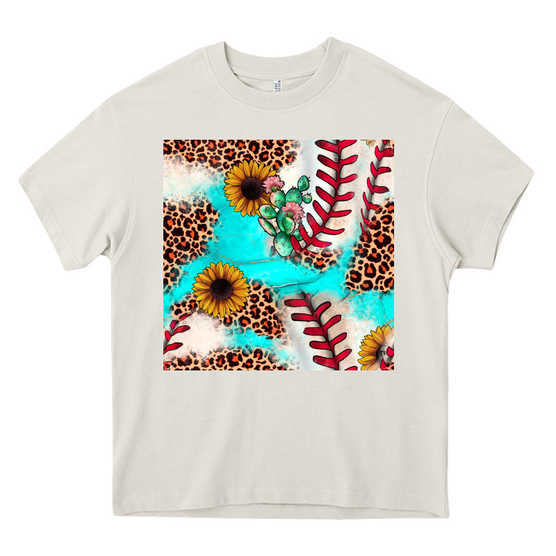 Baseball Leopard Turquoise Cactus Sunflower Seamless Pattern Heavy Core Tee by JahusDesignShop | Teevron