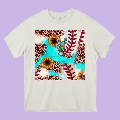 Baseball Leopard Turquoise Cactus Sunflower Seamless Pattern Heavy Core Tee Designed By Jahusdesignshop