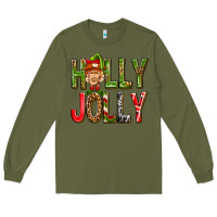 Army Green Holly Jolly elf gnome Long Sleeve Tee - NancyCooperArtShop