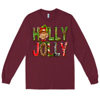 Burgundy Holly Jolly elf gnome Long Sleeve Tee - NancyCooperArtShop