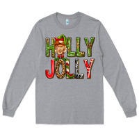 Heather Grey Holly Jolly elf gnome Long Sleeve Tee - NancyCooperArtShop