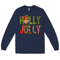 Navy Holly Jolly elf gnome Long Sleeve Tee - NancyCooperArtShop