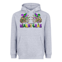 Heather Grey mardi gras skeleton hands Heavyweight Hoodie - CowGirlArtShop