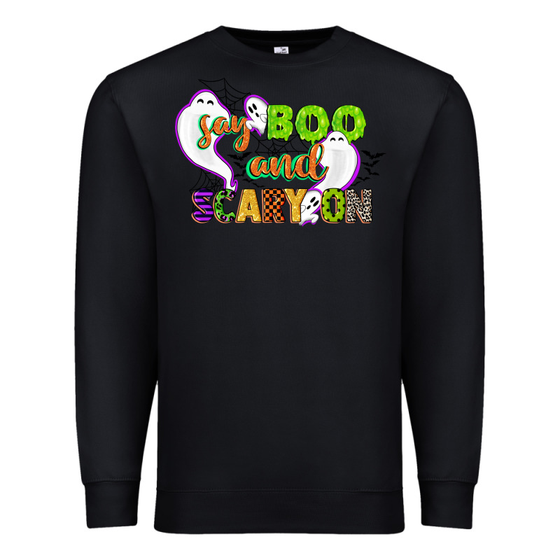 Say Boo And Scary On Premium Sweatshirt by CowGirlArtShop | Teevron