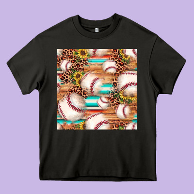 Baseball Leopard Sunflower Seamless Pattern Heavy Core Tee Designed By Jahusdesignshop