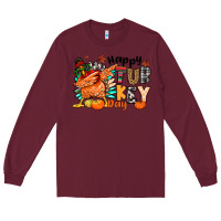 Burgundy happy turkey day Long Sleeve Tee - MaliasSmallBusiness