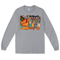 Heather Grey happy turkey day Long Sleeve Tee - MaliasSmallBusiness
